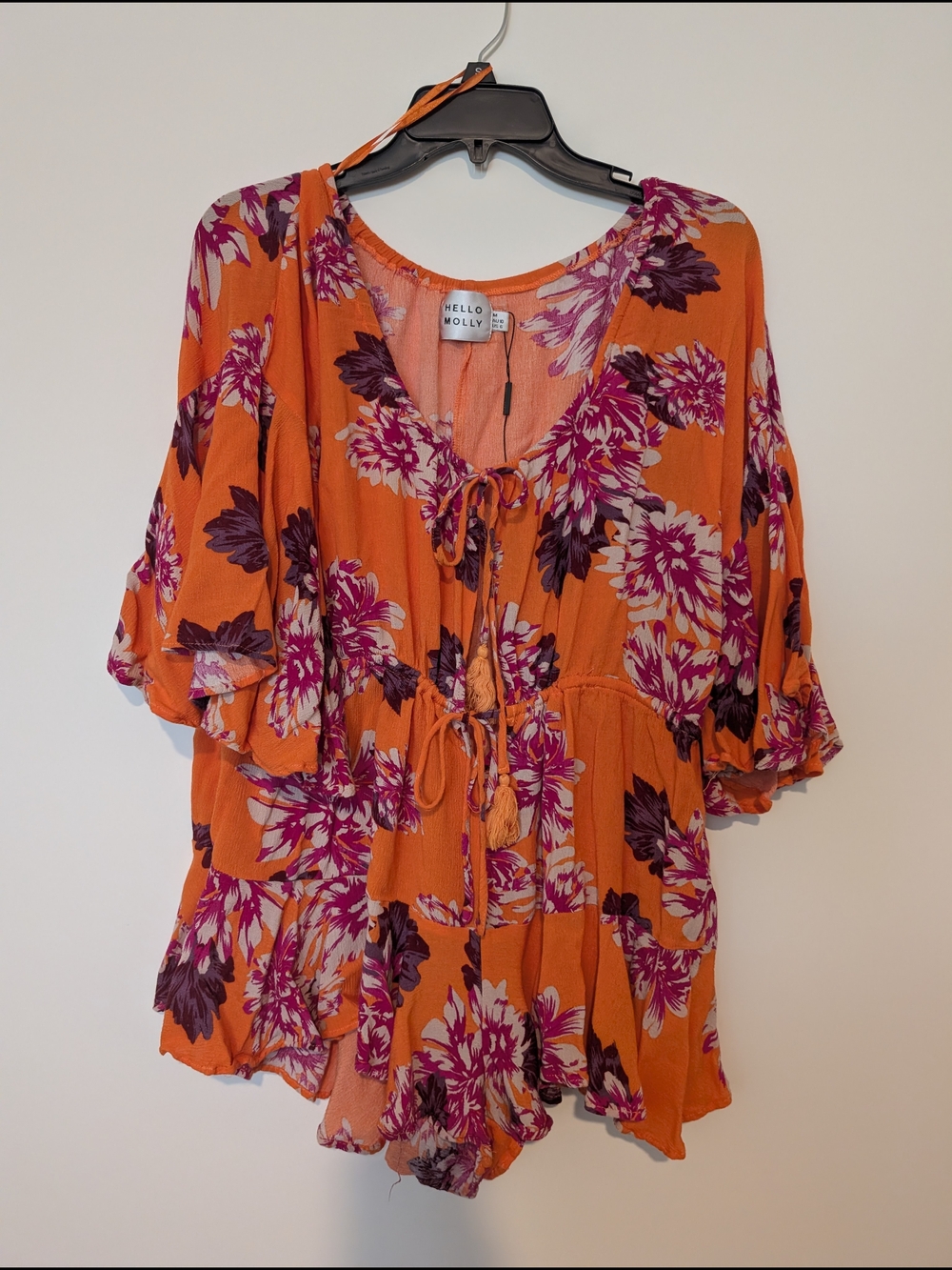 Hello Molly Orange Floral Tie-Front Boho Romper